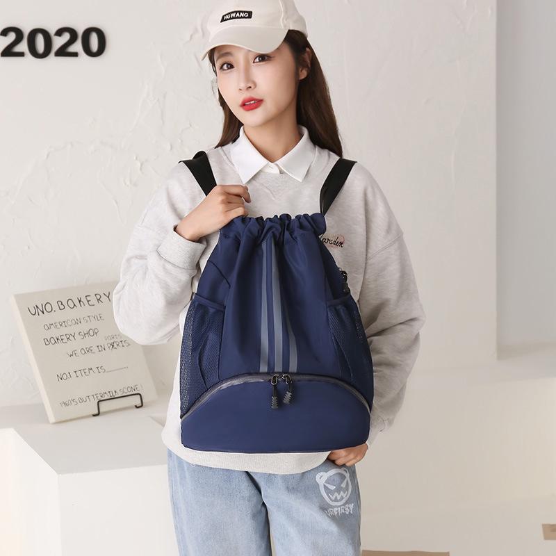 Lightweight Water-Repellent Striped Nylon Drawstring Bag - Spring Outdoor Sports & Gym Backpack