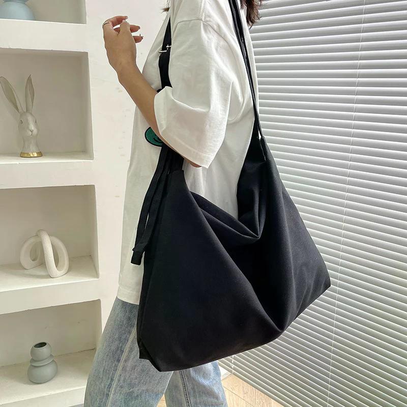 Fashion Solid Color Canvas Shoulder Bag Large Capacity Tote Bags Crossbody Bag For Women Travel Shopping Bags Daily