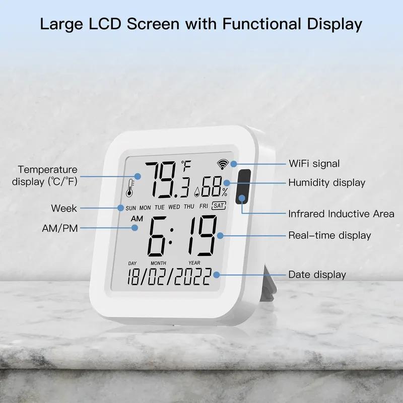 MOES WiFi Temperature & Humidity Sensor LCD Screen Infrared Sensing Backlight Smart Tuya APP Remote Control Alexa Google Voice