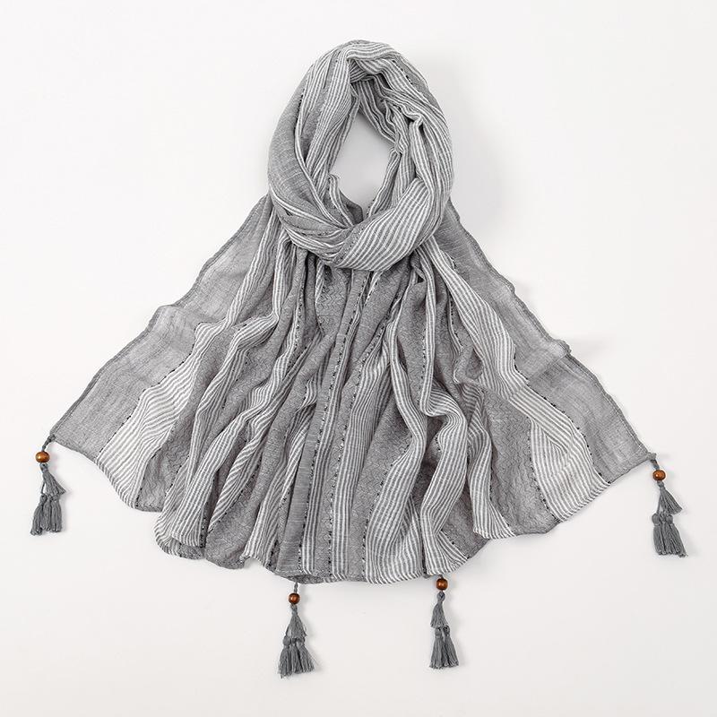New Polyester Contrast Striped Tassel Long Scarf Spring and Autumn Hot Selling Versatile Soft Scarf Women's Shawl Headscarf