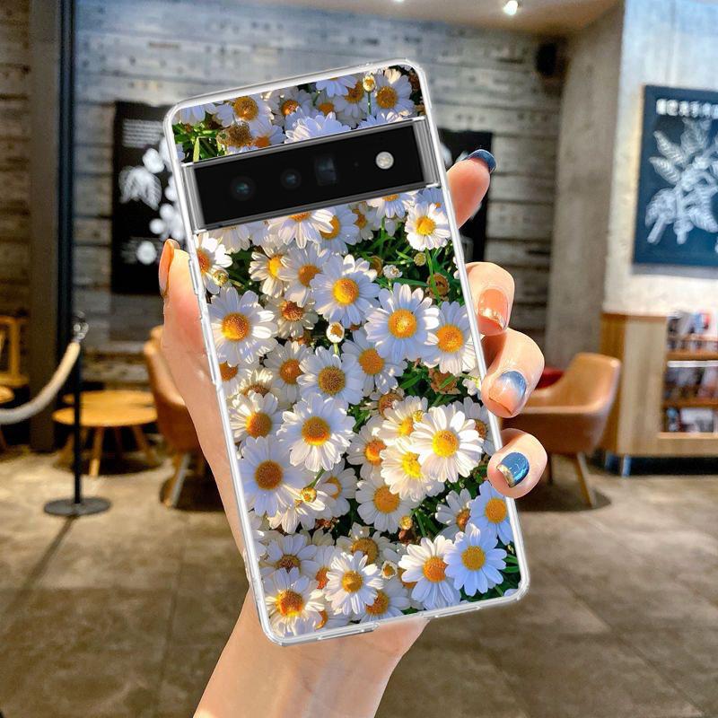 For Google Pixel 10 Pro Clear Phone Case Pixel 9 Pro XL Pixel 8 Pro 9A 8A 7A 7 6A 6 Pro Soft TPU Cover Soft Pale Little Flower