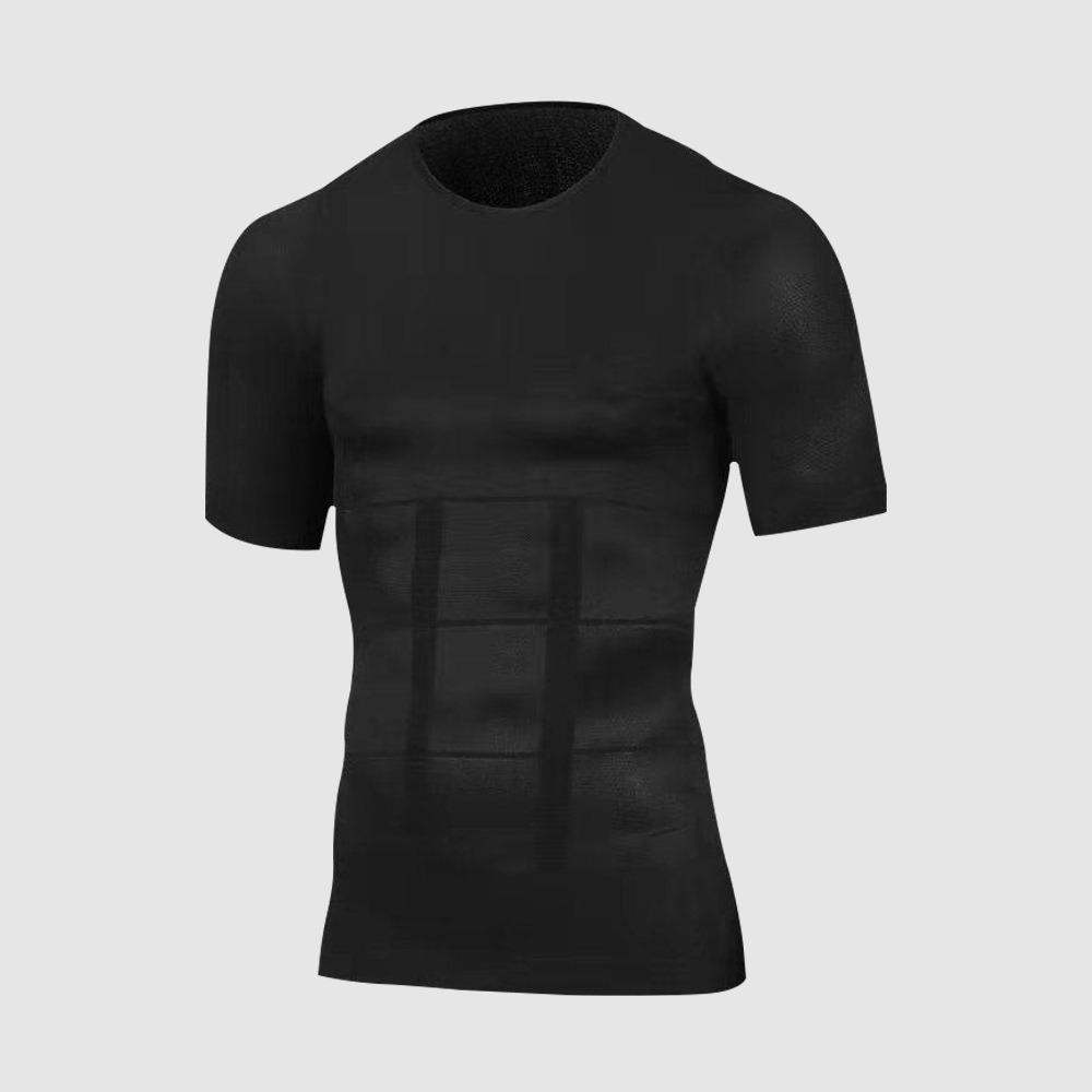 Pánský letní zeštíhlující body shaper: Tílko s krátkým rukávem pro kontrolu bříška, prodyšné a rychleschnoucí sportovní oblečení.