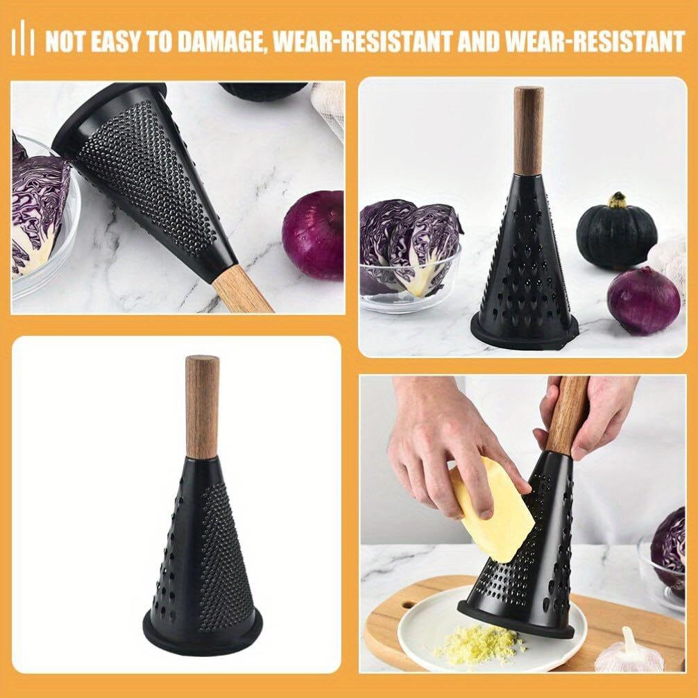 Black Cone Stainless Steel Grater Kitchen Multi-Function Melon Fruit Potato Vegetable Cutter Wooden Handle Cone Grater