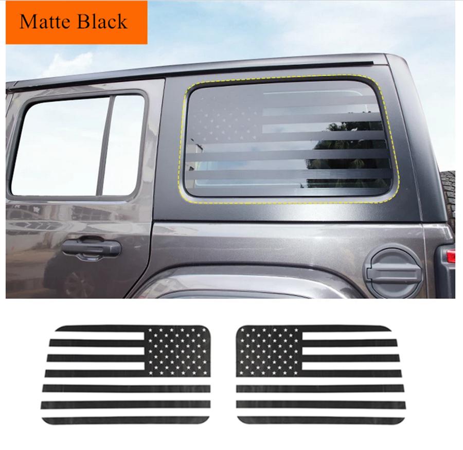 Matte Black American Flag Rear Window Decal For 2018-2022 Jeep Wrangler JL 4Door