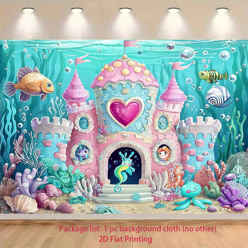 2D Whimsical Ocean Castle Backdrop for Kids, Mermaid or Fantasy Photoshoot 47.2x31.5inch/120*80cm