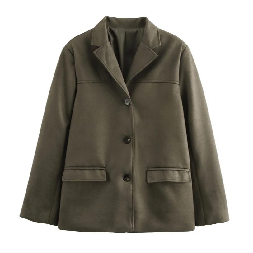 

2025 Женская винтажная замшевая куртка осень-зима Новая замшевая демисезонная теплая куртка L армия зеленый