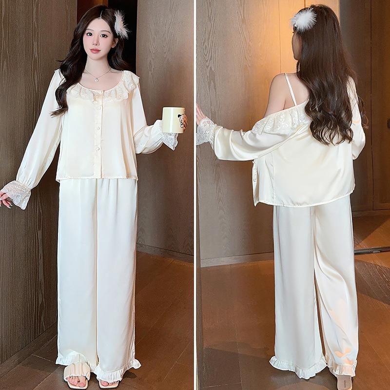 Milk White Pure Desire High-grade Light Luxury Lace Splicing Pajama Set Can Be Worn At Home, Summer Suspender Pajama Cover