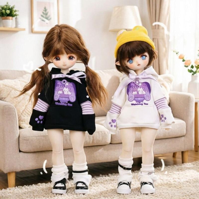 OB11 BJD Doll Hoodie Sweater Cat-Themed Gaming Outfit Cotton Blend Unisex Pullover 12-inch Dolls