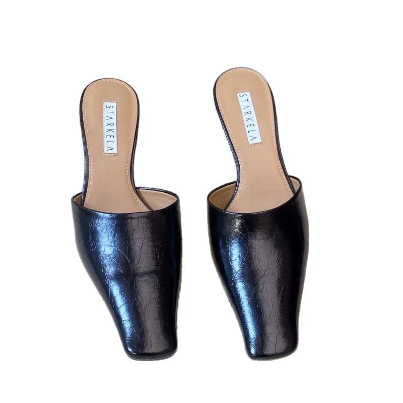 Frühlings- und Sommer-Tasche Kopf coole Hausschuhe Damen tragen High Heels dünne Absätze eckiger Kopf halbe Hausschuhe High Heel Hausschuhe