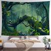Mysterious Green Forest Tapestry Polyester Wall Hanging Boho Bedroom Living Room Decor Mossy Trees Misty Jungle