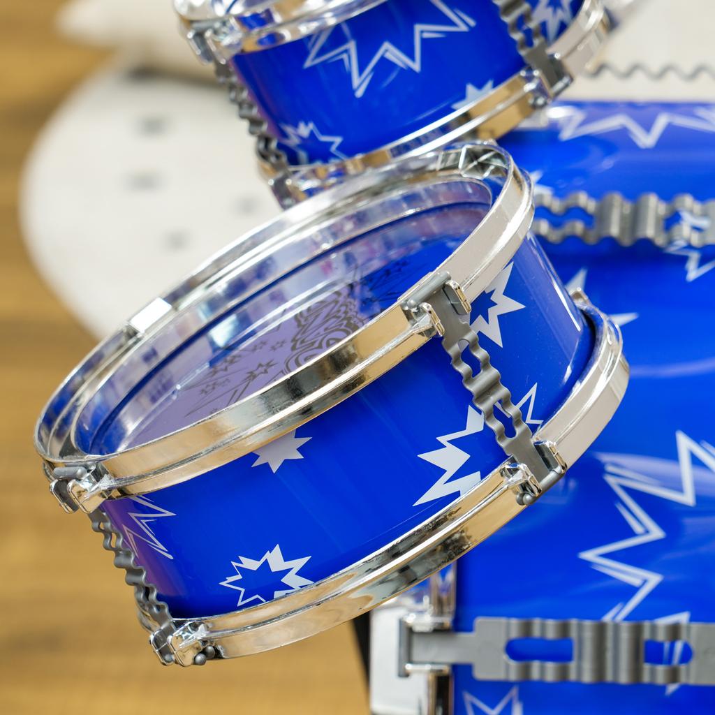 Drum Set for Children +3 Years with Drums, Bass Drum, Cymbal, Pedal and Drumsticks Star Theme Design 65x22x57 cm Blue
