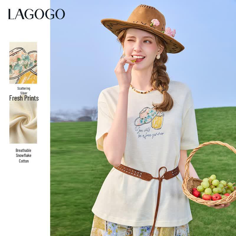 LAGOGO Embroidered Sparkle T-Shirt M бежевый