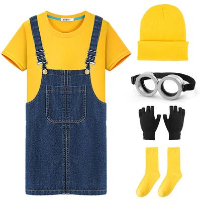 Conjunto de Disfraz de Halloween para Niños, Set de 5 Piezas, Mangas Cortas Amarillas, Gafas, Sombrero, Correa, Guantes y Calcetines, Perfecto para Fiestas, Fotos y Eventos