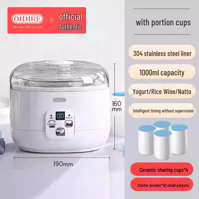 German OIDIRE Yogurt and Rice Wine Maker - Stainless Steel, Mini, Fully Automatic Fermenter for Homemade Yogurt and Natto.