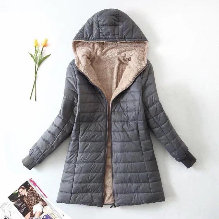 

New Women Plus Size Hooded Cotton Jacket Mid To Long Warm Top Coat for Autumn Winter 3XL сірий
