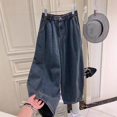 Jeans pour Femmes Épais Doublés de Polaire Élastiques Taille Haute Longs Pantalons Décontractés Jambe Large