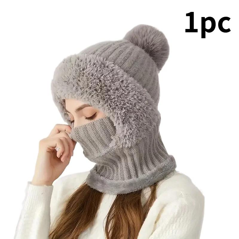 

Multi functional knitted thickened fleece warm hat for women s winter outdoor cycling, cold resistant scarf mask, one-piece hat One Size