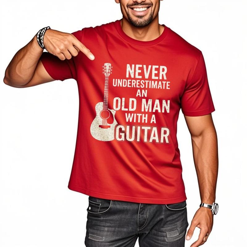 Unisexs Top Street Wear Unisex Round Neck Tshirt Streetwear Never Underestimate An Old Unisex With A Guitar Stylish Boys Teeshirt