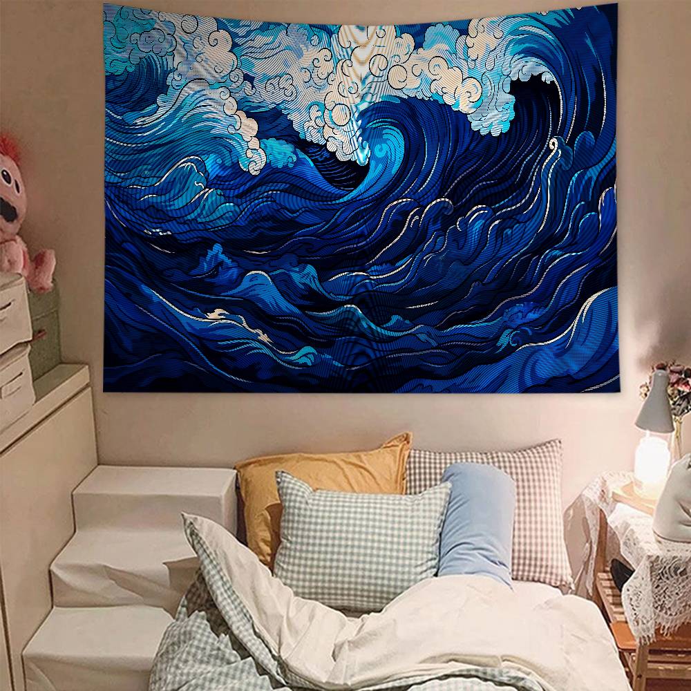 Japan Wave Of Kanagawa Cartoon Tapestry Art Science Fiction Room Home Decor Wall Hanging Sheets