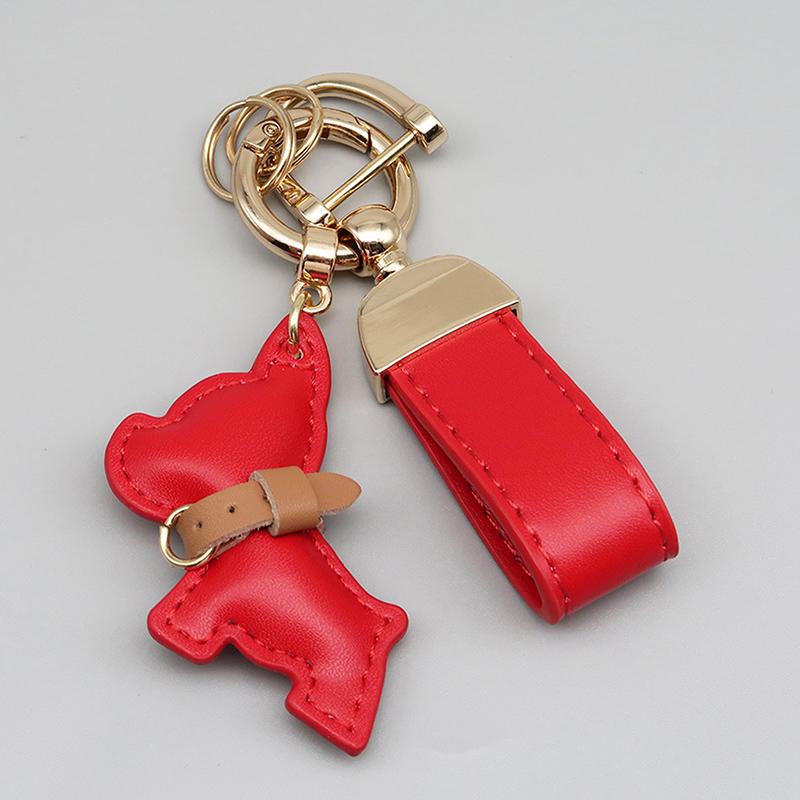 1 Piece Multi-color Leather French Bulldog Puppy Car Keychain Creative Gift Bag Pendant Ornament Cute Car Key Chain