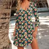 Women's Fashion Casual V-Neck Floral Print Pocket Three-quarter Sleeve Dress