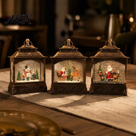 Warm Light Bedside Lamp Christmas Snow Globes with LED Light, Up Sphere Indoor Night Lantern, Battery/USB Powered Swirling Glitter Decorations