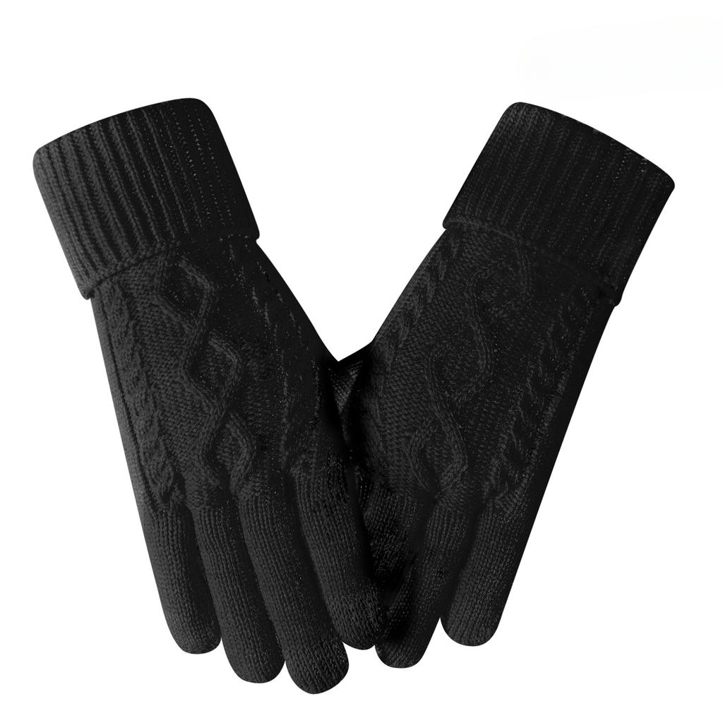Winter Touch Screen Gloves for Adult Women Knitted Gloves Plus Velvet Thickened Cold Proof Cycling Warm Gloves