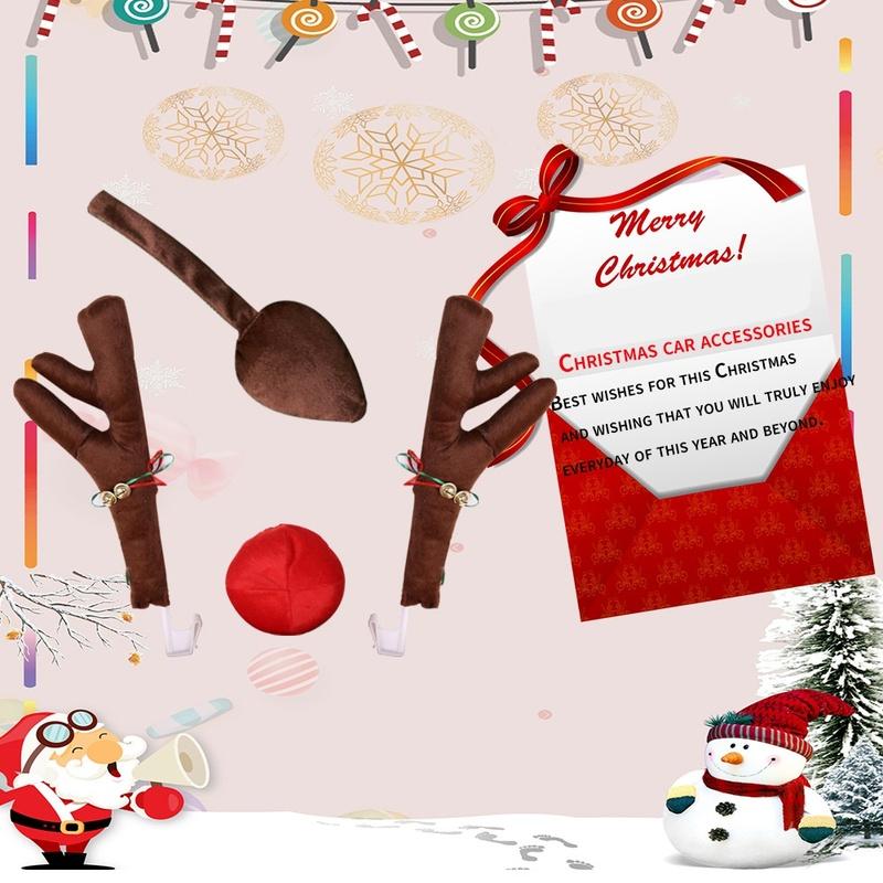 Reindeer Decoration Car Vehicle Nose Horn Costume Set Rudolph Christmas Reindeer Antlers Red Nose Ornaments Elk Antlers-M53K