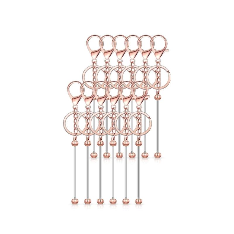 Portable 12 Pcs Beadable Keychain Charm Set Sturdy Alloy Blanks Beading Keyring Accessories for Craft Suppplies Jewelry