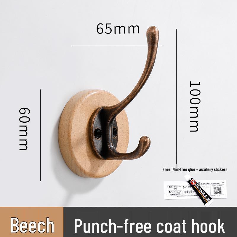 Black Walnut No-Drill Wall & Door Hook for Clothes and Hats