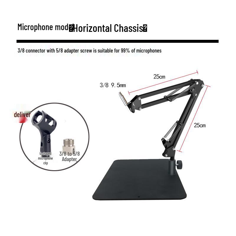 Adjustable Desktop Microphone Stand with Widened Base and Boom Arm for Phones and Tablets
