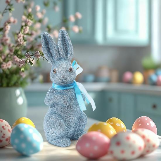 Easter Foam Rabbit Figurine with Glitter Powder Simulation Bunny Statue Home Office Holiday Party Decoration Ornament