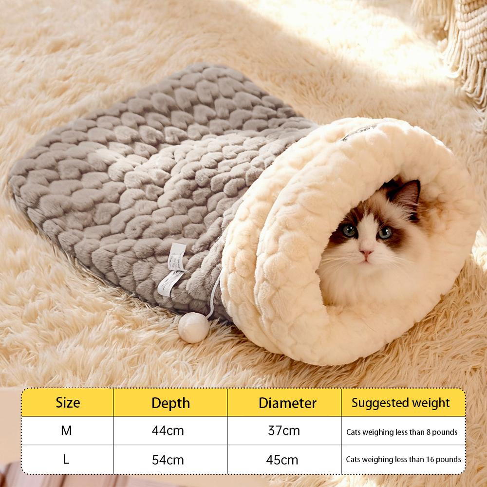 

Upgraded Enclosed Cat Bed Winter Snuggle Sack with Burrow Entry & Security Hood Bunny-Soft Plush for Anxiety Relief M серый