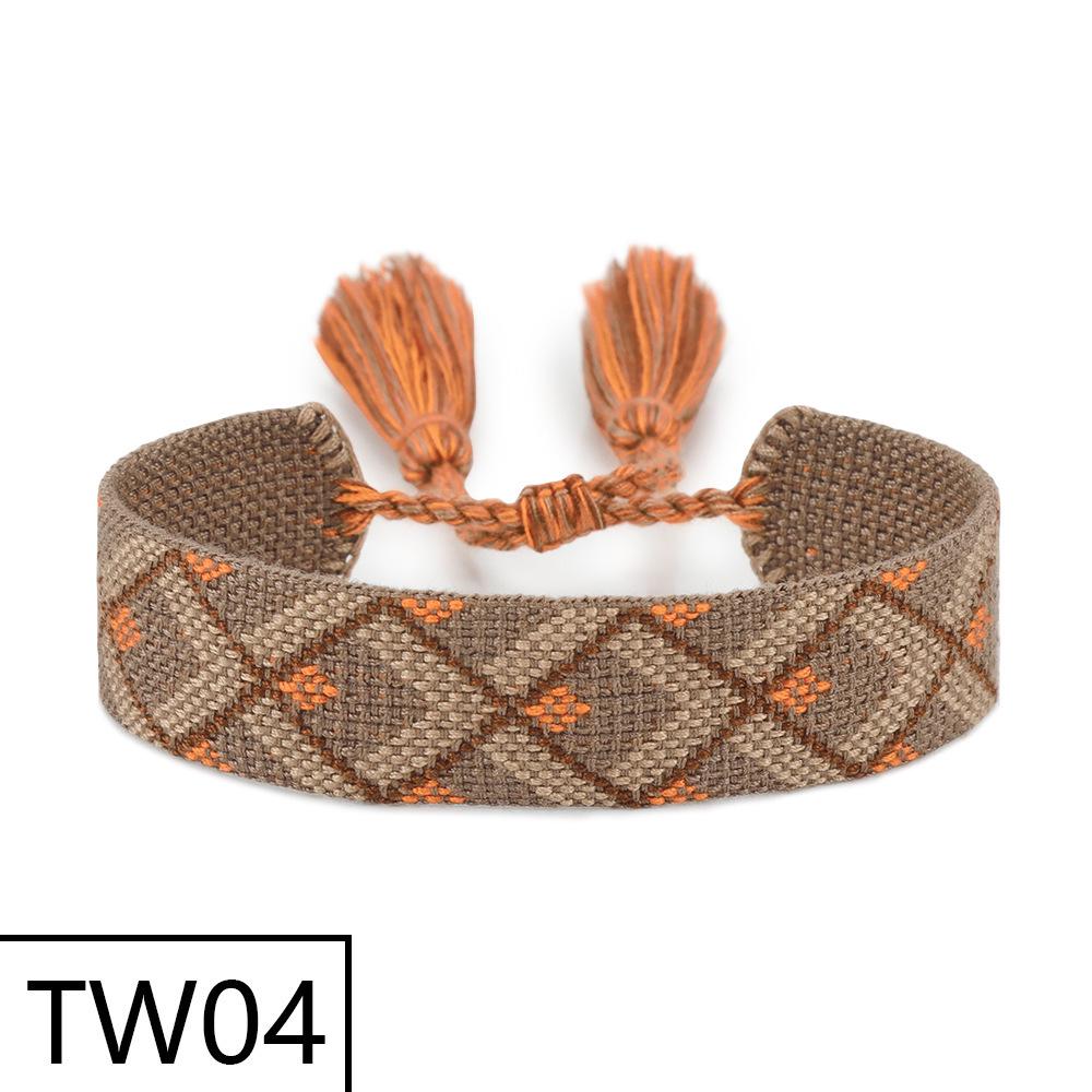 Handmade Bohemian Embroidered Logo Tassel Bracelet - Ethnic Style Friendship Band