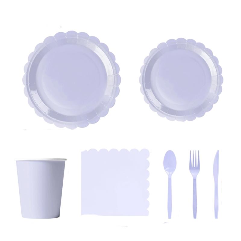 25Pcs Colorful Paper Paper Plates Cups Napkins Cutlery Set Party Dinnerware Supply for Kid Birthday Baby Showers Party