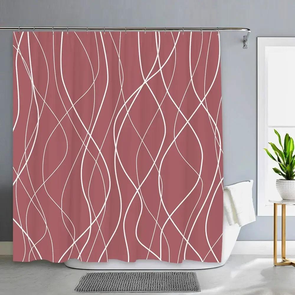Zwart-wit gestreepte douchegordijn, Abstract Modern Minimalistisch Waterdicht Stof Douchegordijn Met Haken Badkamer Decoratie