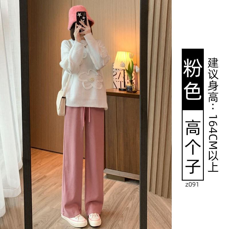 Black narrow wide-leg pants women's spring, autumn and winter velvet high-waisted drape straight casual small corduroy pants
