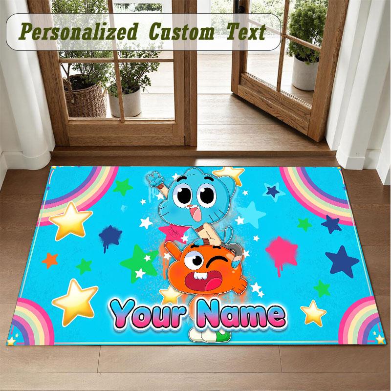 Crystal Velvet Square Rug Custom NameAmazing World of Gumball Pattern Non Slip Home Floor Decor Rug