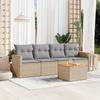5 Piece Garden Sofa Set with Cushions Beige Poly Rattan