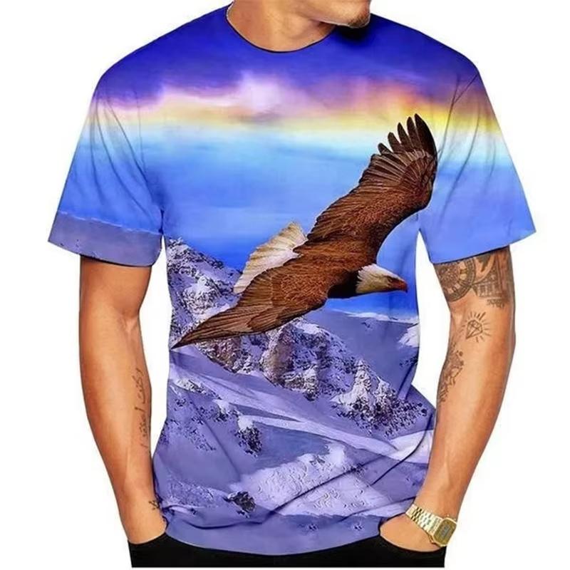 3D Print Sport Quick Dry Breathable Men Eagle Print American Bird Outdoor Casual Street Fashion Running Short Sleeve Top