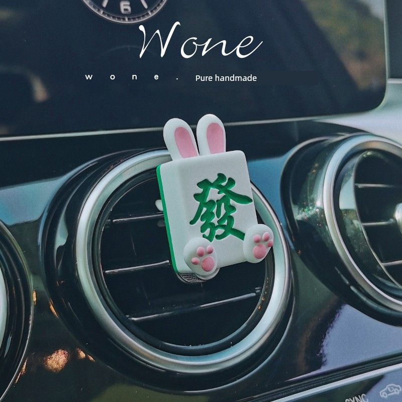 Auto Perfume Aromatherapy Cute Rabbit Year Mahjong Fortune Car Vent Decorative Fragrance Fragrant Stone Couple Gift Green Mahjong Rabbit Fa Fa
