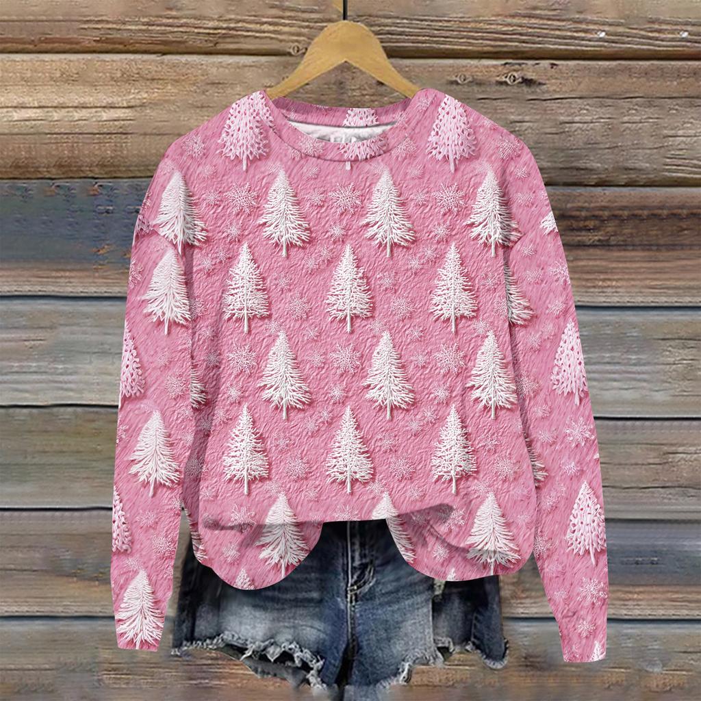 Women's Christmas Printed Casual Fashion Long Sleeve Round Neck Pullover Top