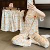 Niedliches Mädchen Rüschenkante Kurzarm-Pyjama Damen Sommer neu lässig locker Loungewear dreiteiliges Set