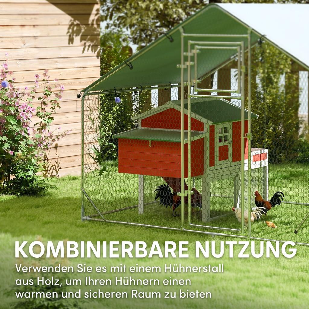 Walk-in Chicken Run W/ Cover, Feeding Door, Hanging Feeder, Perch, for 6-8 Poultry