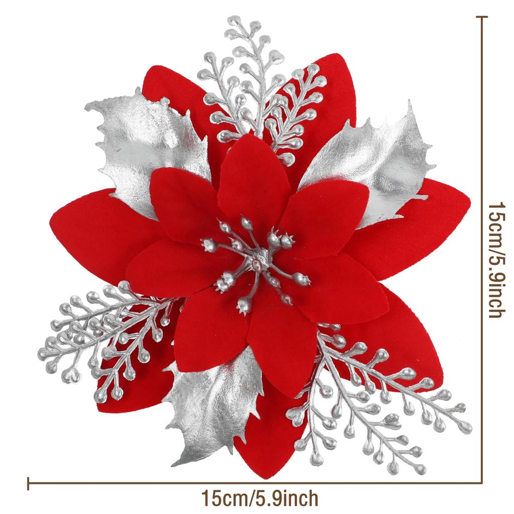 3/5PCS Christmas Flower Glitter Artificial Poinsettia Artificial Xmas Tree Decor for Home Party Decor New Year's 2025 Ornament
