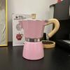 Caffettiera Moderna Minimalista in Alluminio con Manico in Legno per la Preparazione in Casa