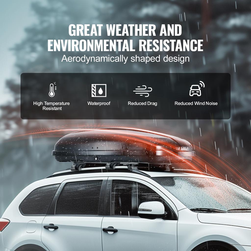 SucceBuy Rooftop Cargo Carrier Roof Cargo Box ABS Hard Shell Roof Box with Dual-Sided Opening and 2 Reinforced Strap Aerodynamic