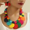 Afrika Nigeria Schmuckset Boho Doppellagig Bunt Geometrisch Rund Holzperlen Halskette Ohrringe Für Frauen Trend 2025