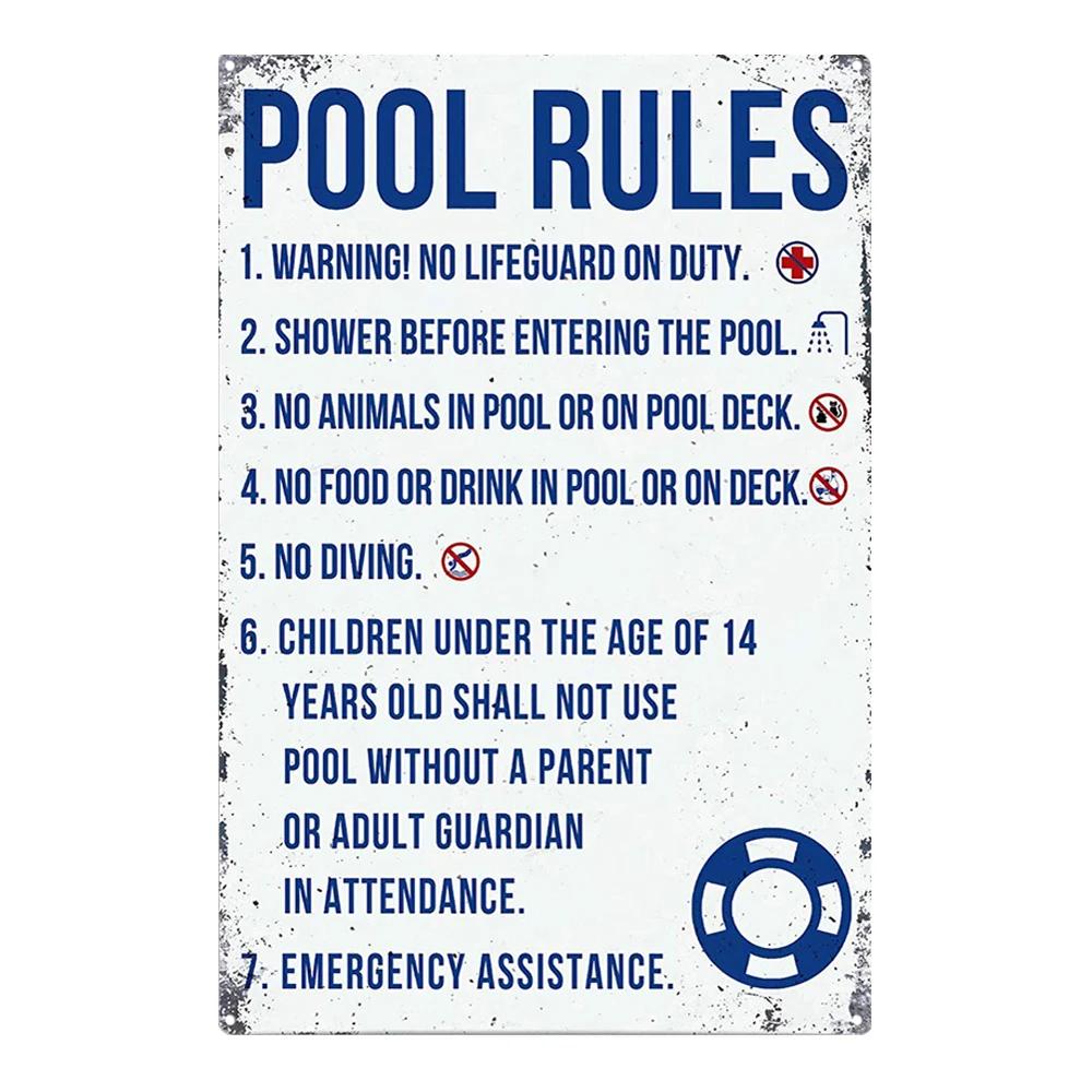 Pool Rules Sign for Outdoor, Backyard Metal Swimming Pool Sign, No Diving No Running No Peeing No Lifeguard On Duty Sign