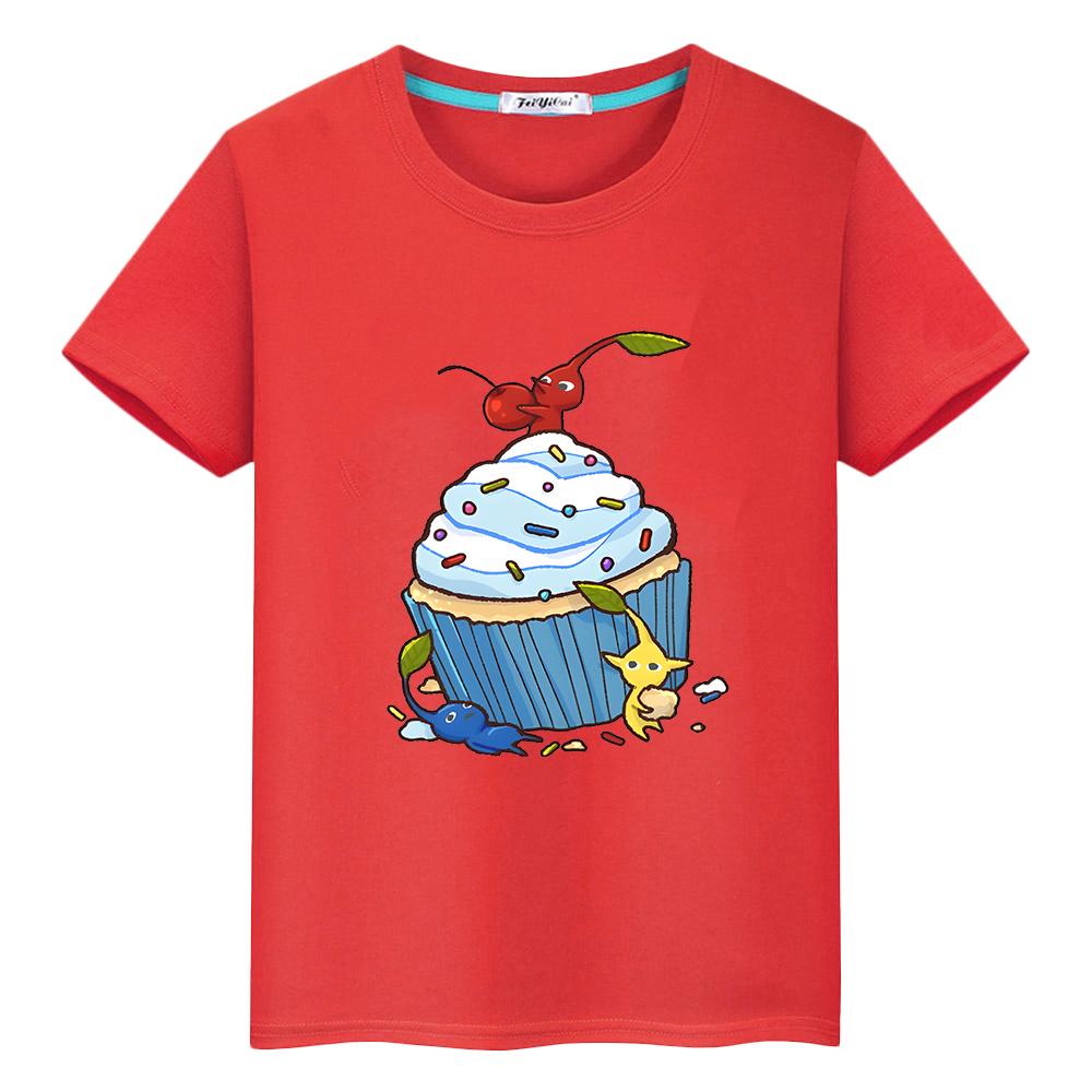 T Shirt for Kids Pikmin Print Kawaii Anime Tops Y2k Cartoon Pride Tshirt Boy Girls Cotton Clothes